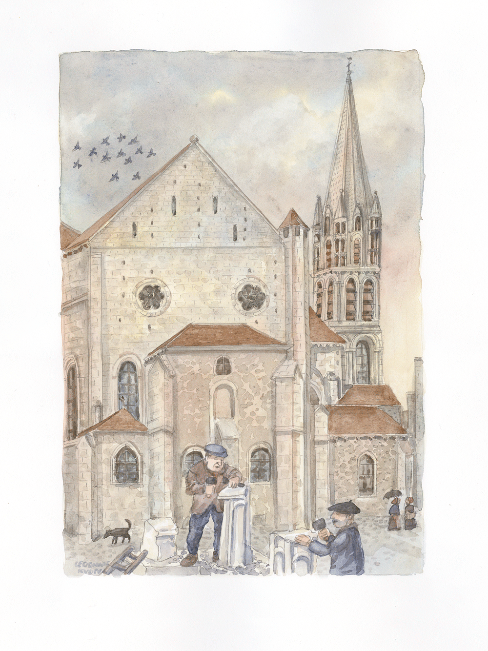 Les tailleurs de pierre derriere Notre Dame du fort à Etampes