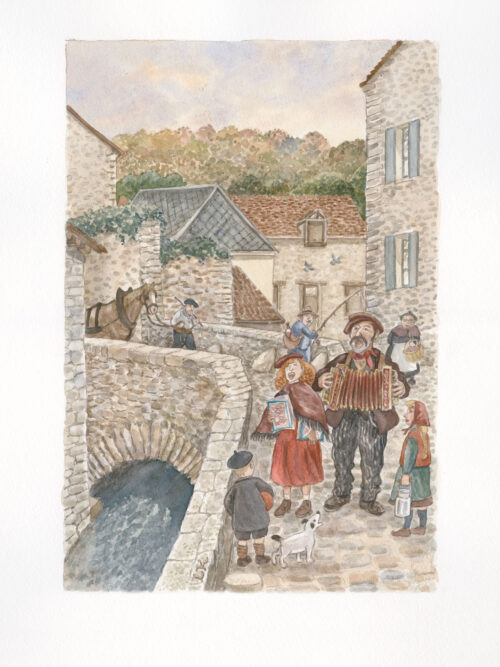 Les chanteurs des rues, sur le vieux pont de la rue des moulins à St Martin d'Etampes