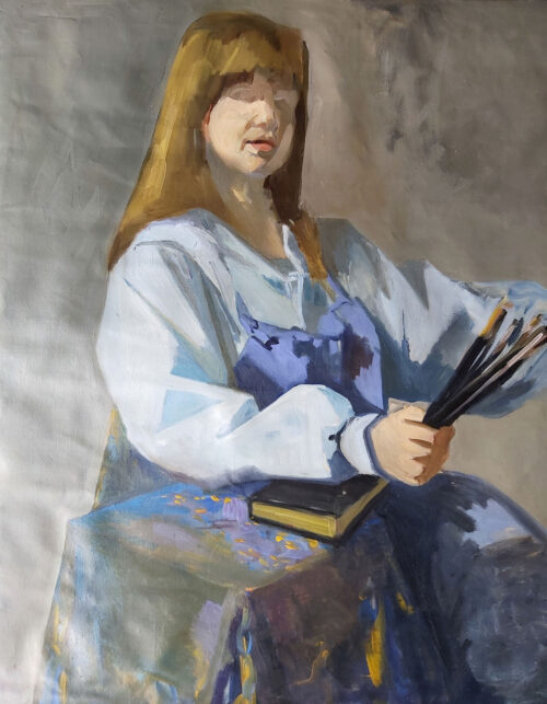 Autoportrait inachevé en peintre par Nathalie Goblin