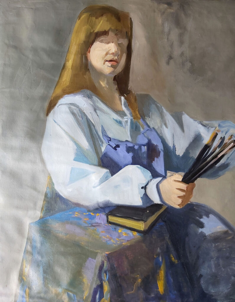 Autoportrait inachevé en peintre par Nathalie Goblin