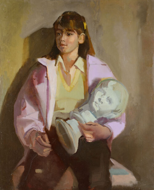 Fillette à l’anorak rose-mauve par Nathalie Gobin