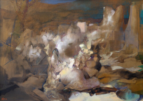 10 Saint Antoine et Saint Paul ermites, huile sur panneau 65x92cm Philippe Lejeune