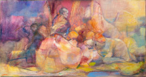 18 L’Entretien de Nicomède, huile sur panneau 41x80cm Philippe Lejeune