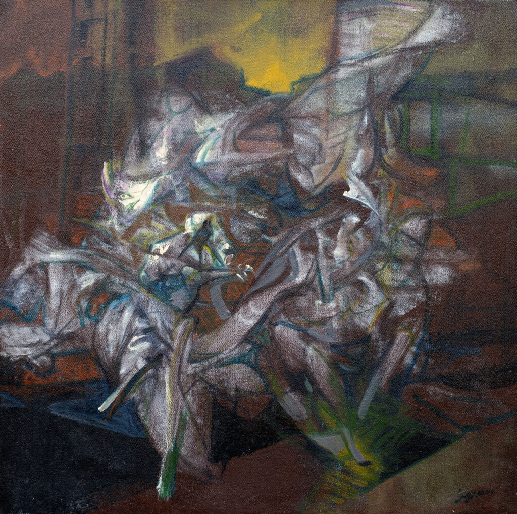 42 Les Vendeurs chassés du temple, huile sur toile 50x50cm Philippe Lejeune